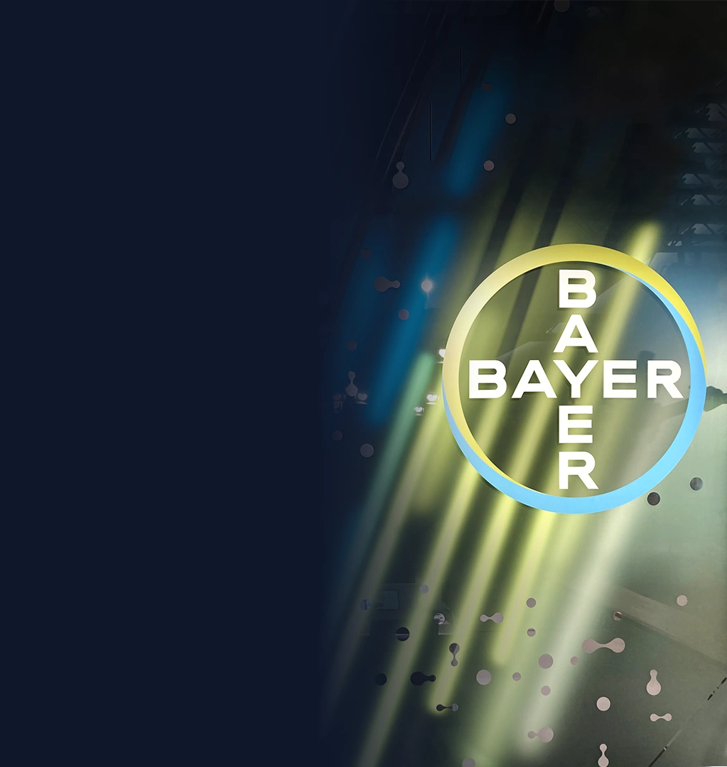 Bayer logo on a colorful background.
